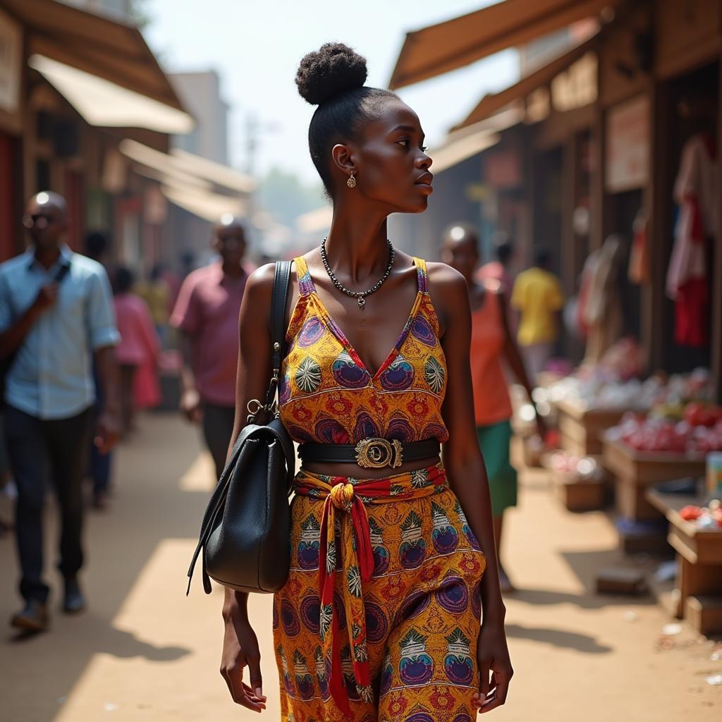 An African lady exploring the vibrant streets of Delhi