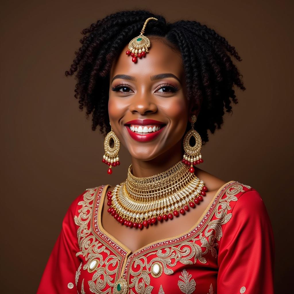 African Lady in Indian Wedding Dress: Personalized Cultural Fusion