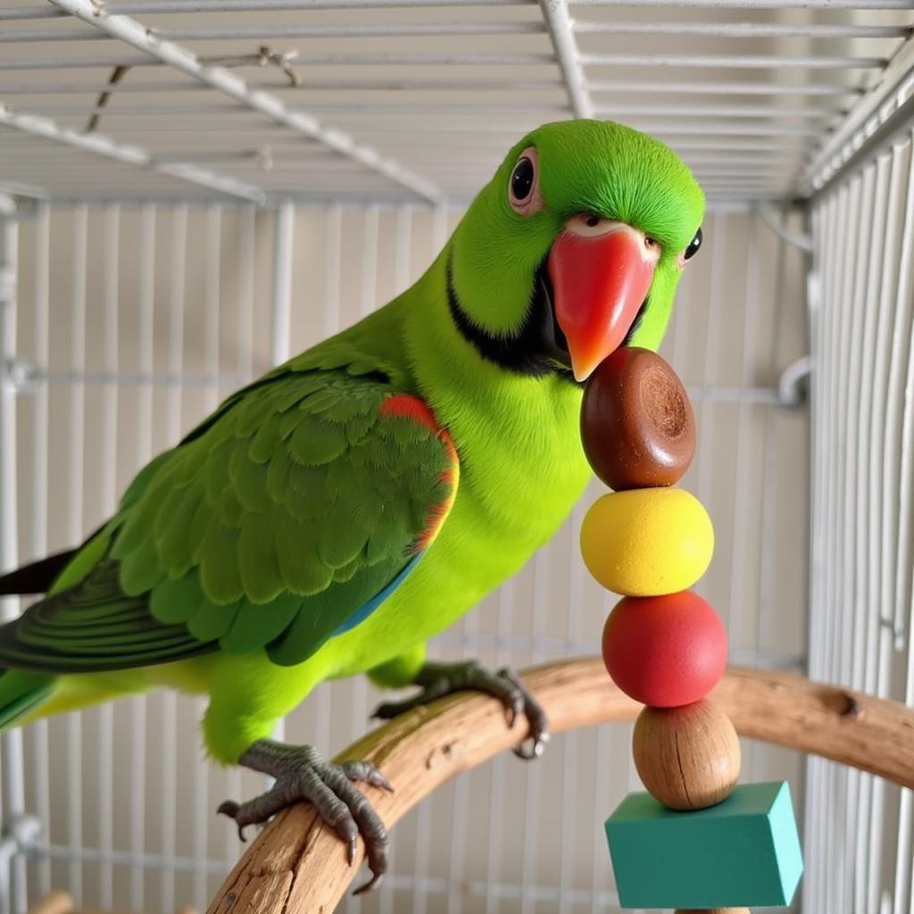 An African Love Bird Playing with a Toy