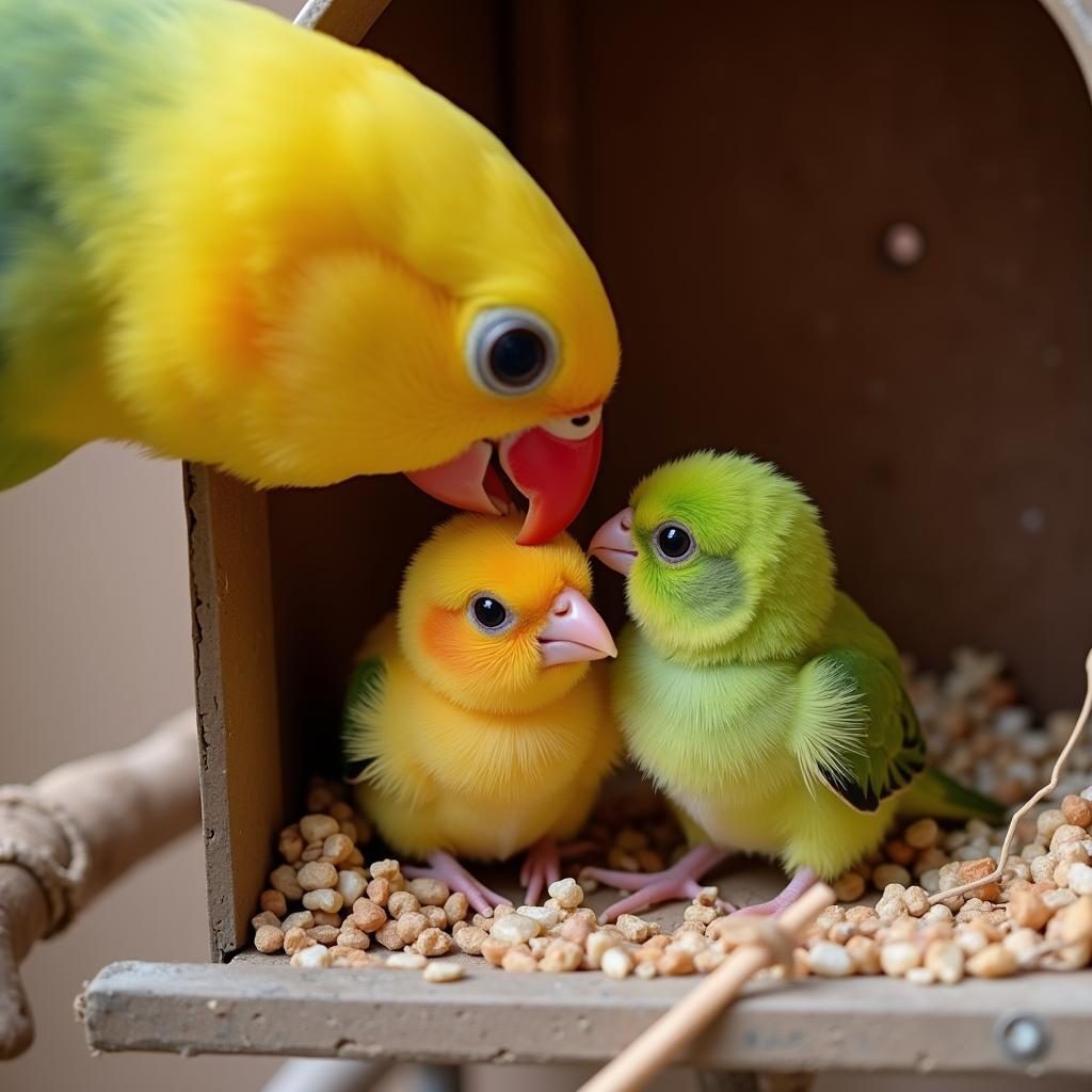 African Lovebird Chicks with Parents