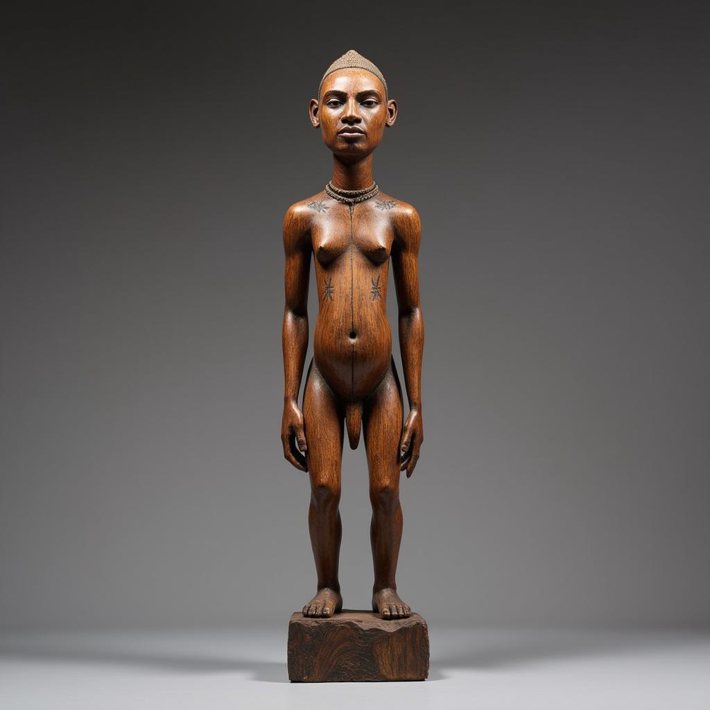 Traditional African Sculpture Depicting a Nude Male Figure