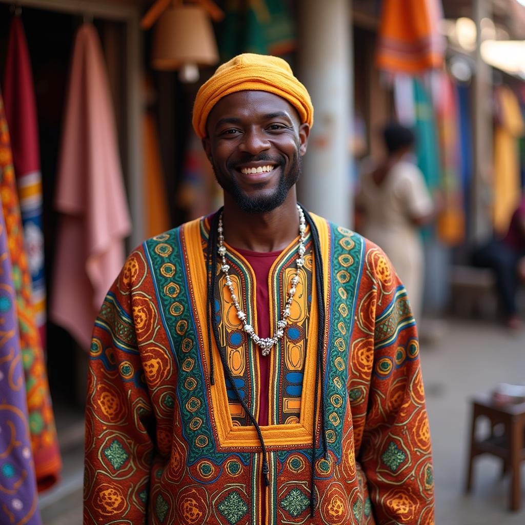 African Man Smiling Warmly in Traditional Garb