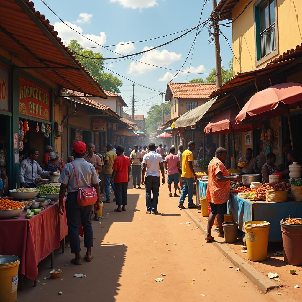 Bustling African Market Street Food Scene