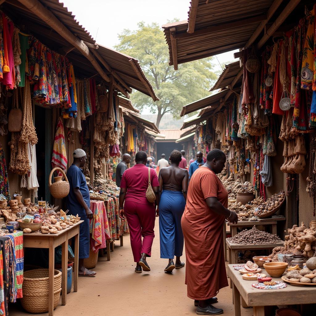 Vibrant African Marketplace with Handmade Crafts