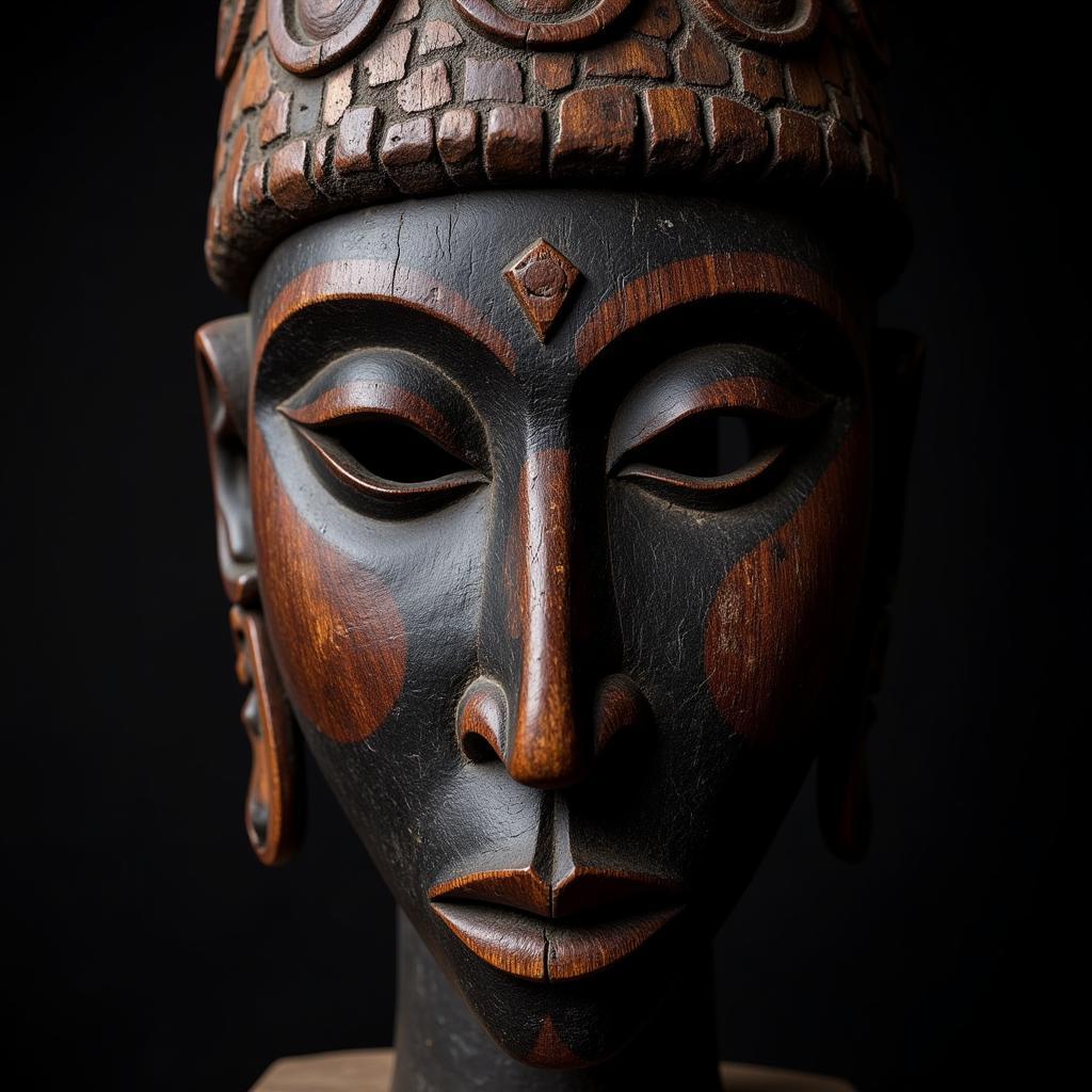 African Mask Carved from Black Wood