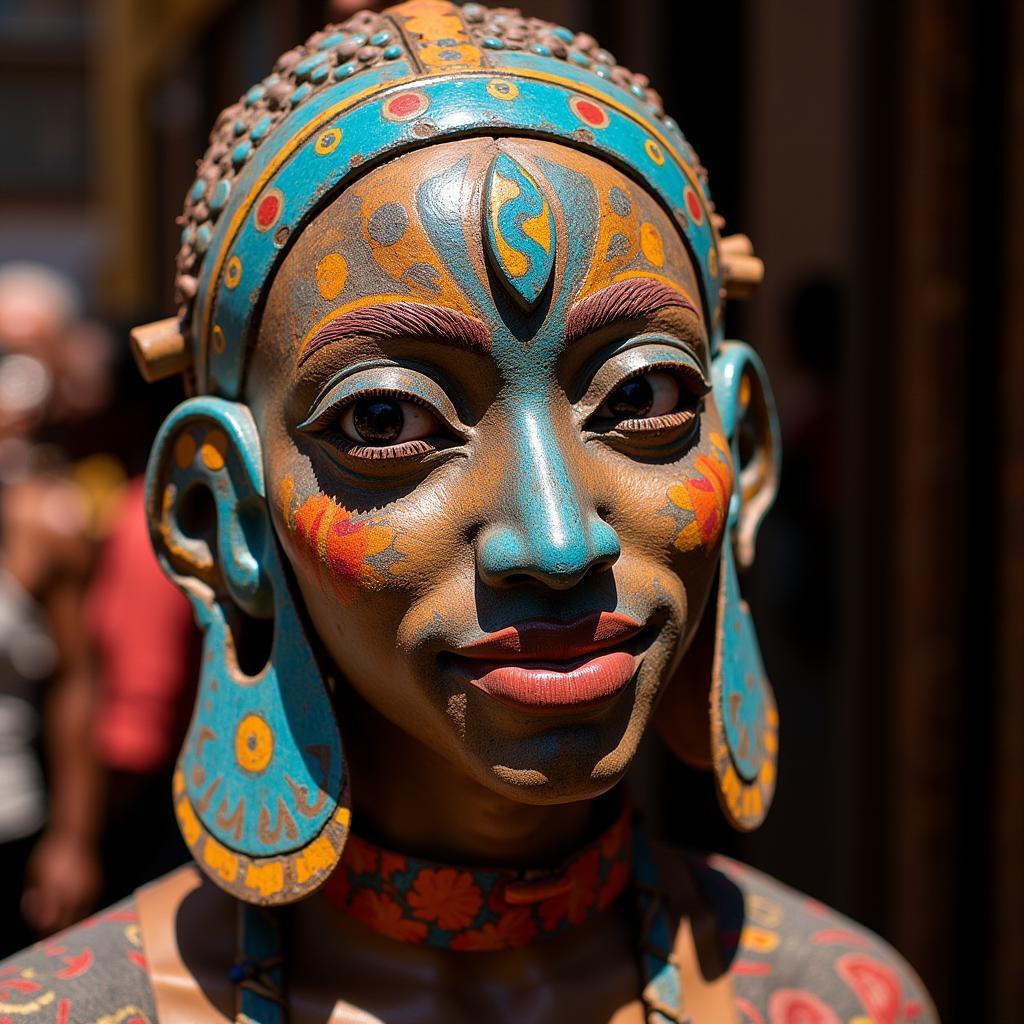 Intricate African Mask Used in Traditional Ceremony