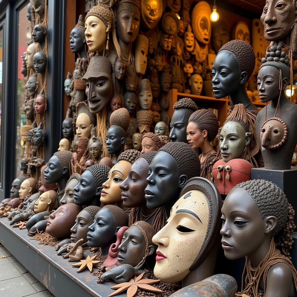 African Mask Display in a UK Shop