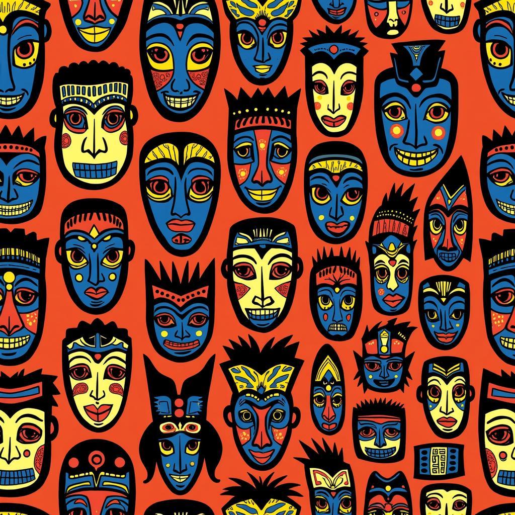 African Mask Pattern Background Design