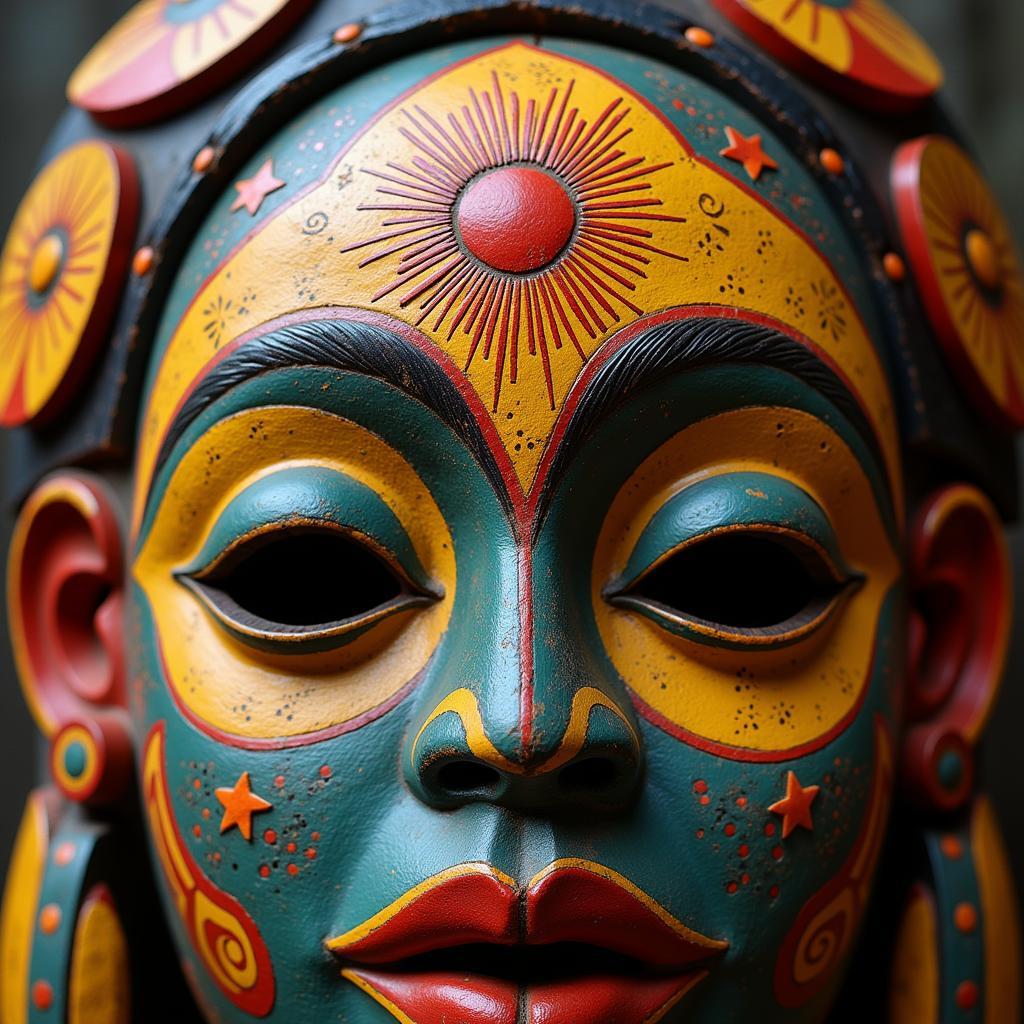 African Mask with Sunrise Motif