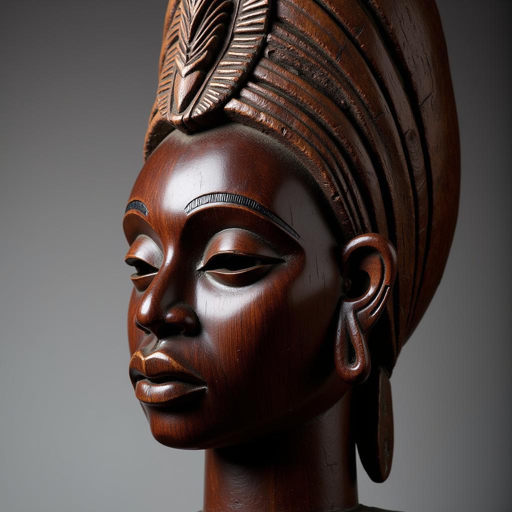 Intricately carved African mask made of wood, showcasing traditional artistry.