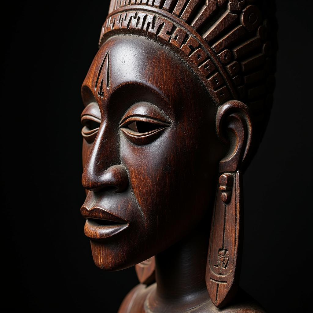 African Mask Wood Carving Tribal Art: A Detailed Representation