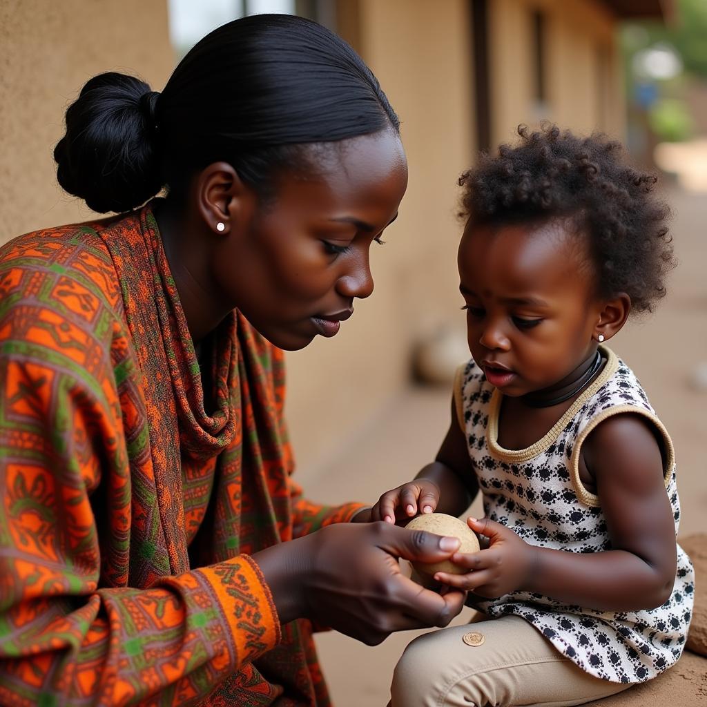 African Mother Teaching Child