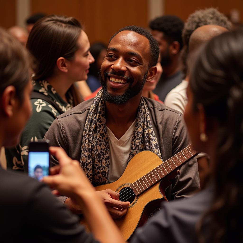 African Musician Interacting with Audience on a US Street