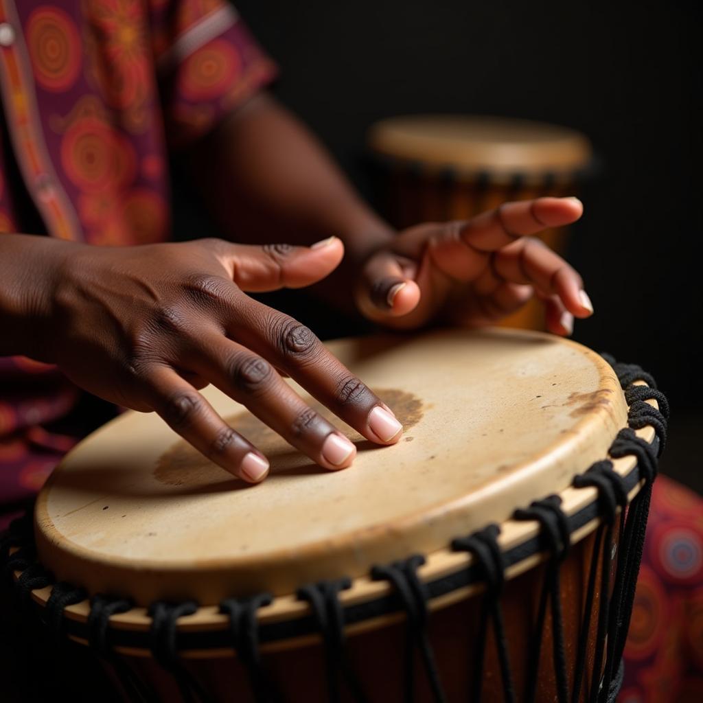 African Musician Playing Djembe