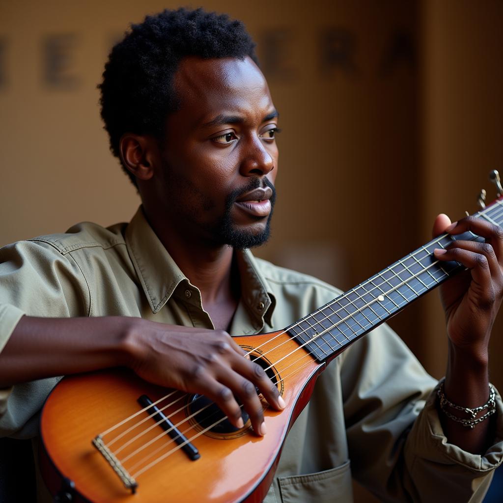 African Musician Playing the Kora