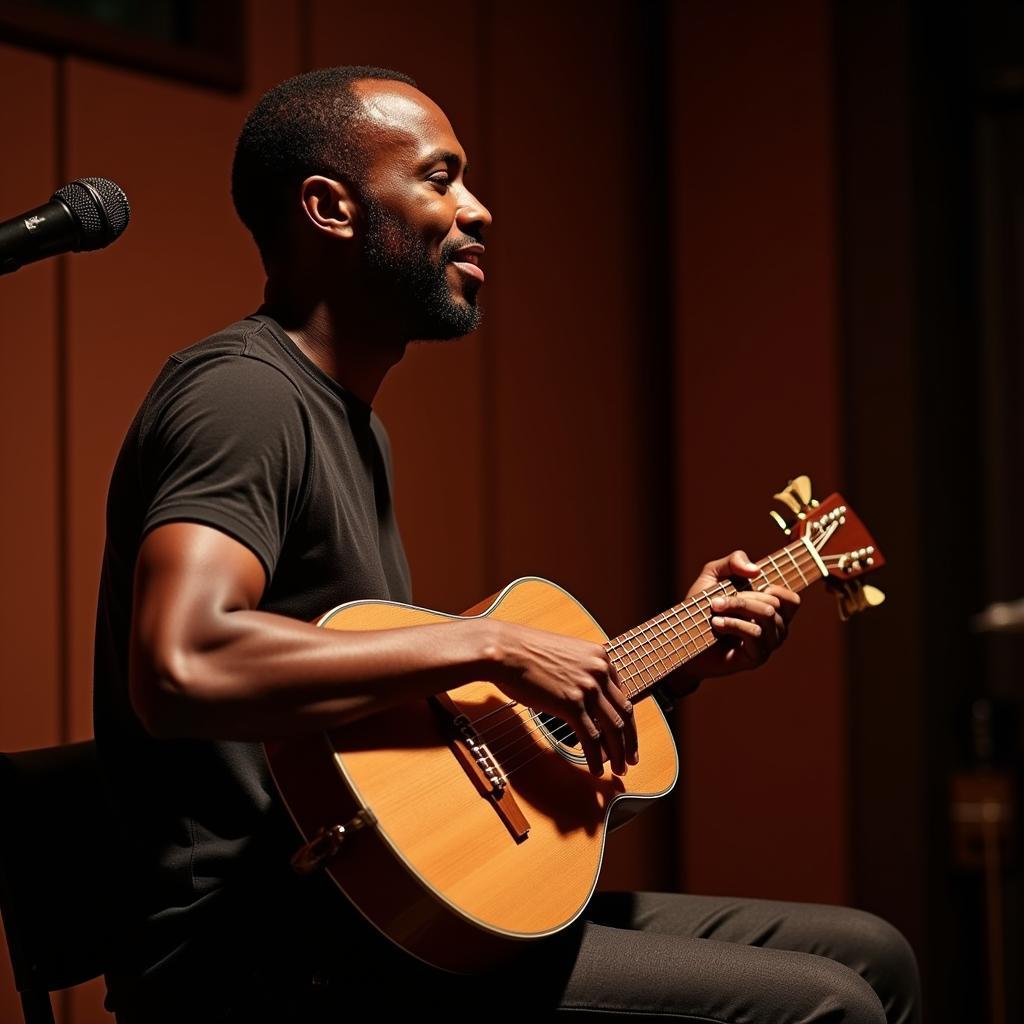 An African musician skillfully playing the kora