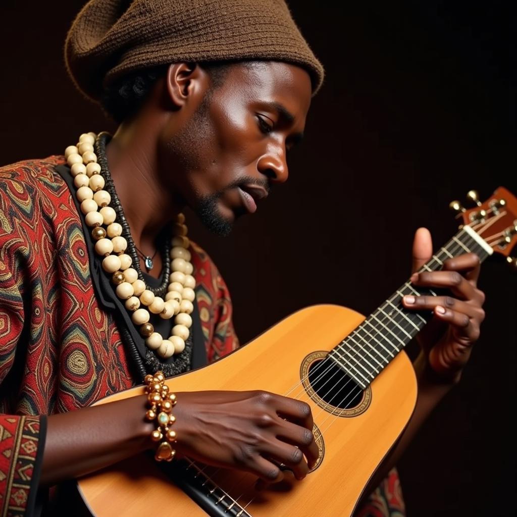 African Musician Playing Traditional Instrument