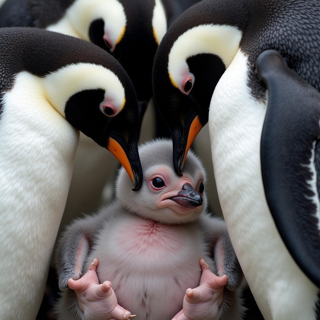 African Penguin Chick with its Parents