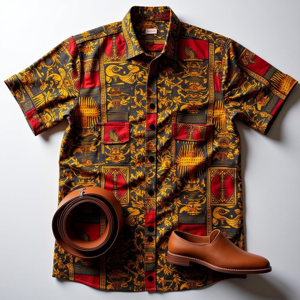 African print shirt and leather belt gift set