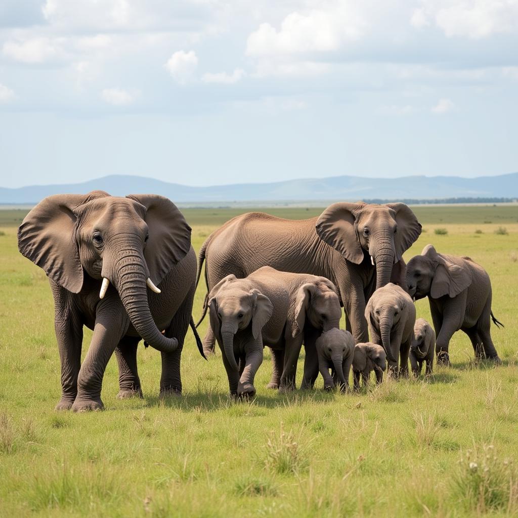 Elephant Family in African Safari Wildlife Park