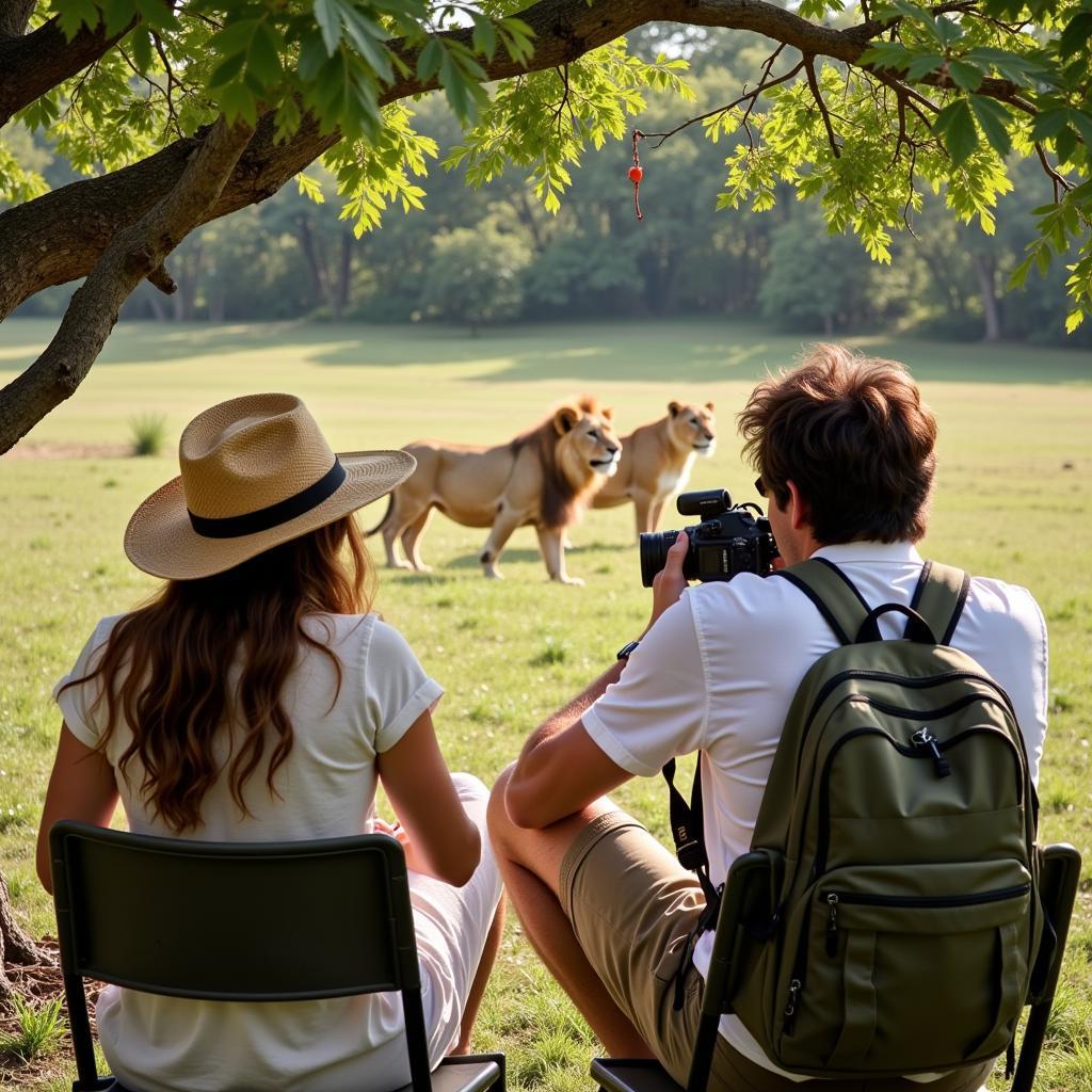 Couple taking photos on an African safari