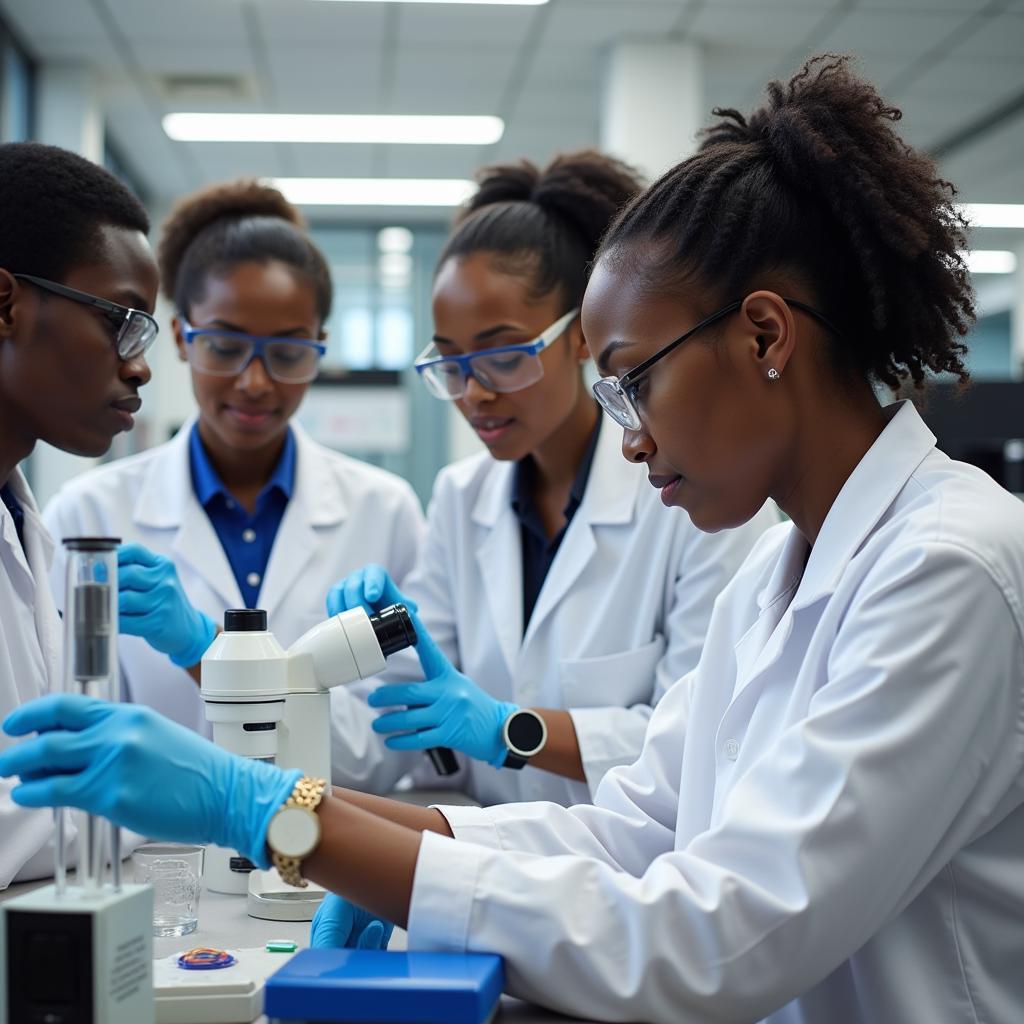 African Scientists Collaborating in Lab