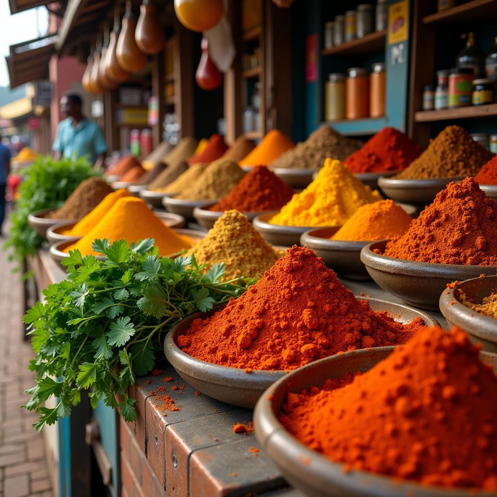 Vibrant Spices and Herbs in an African Market