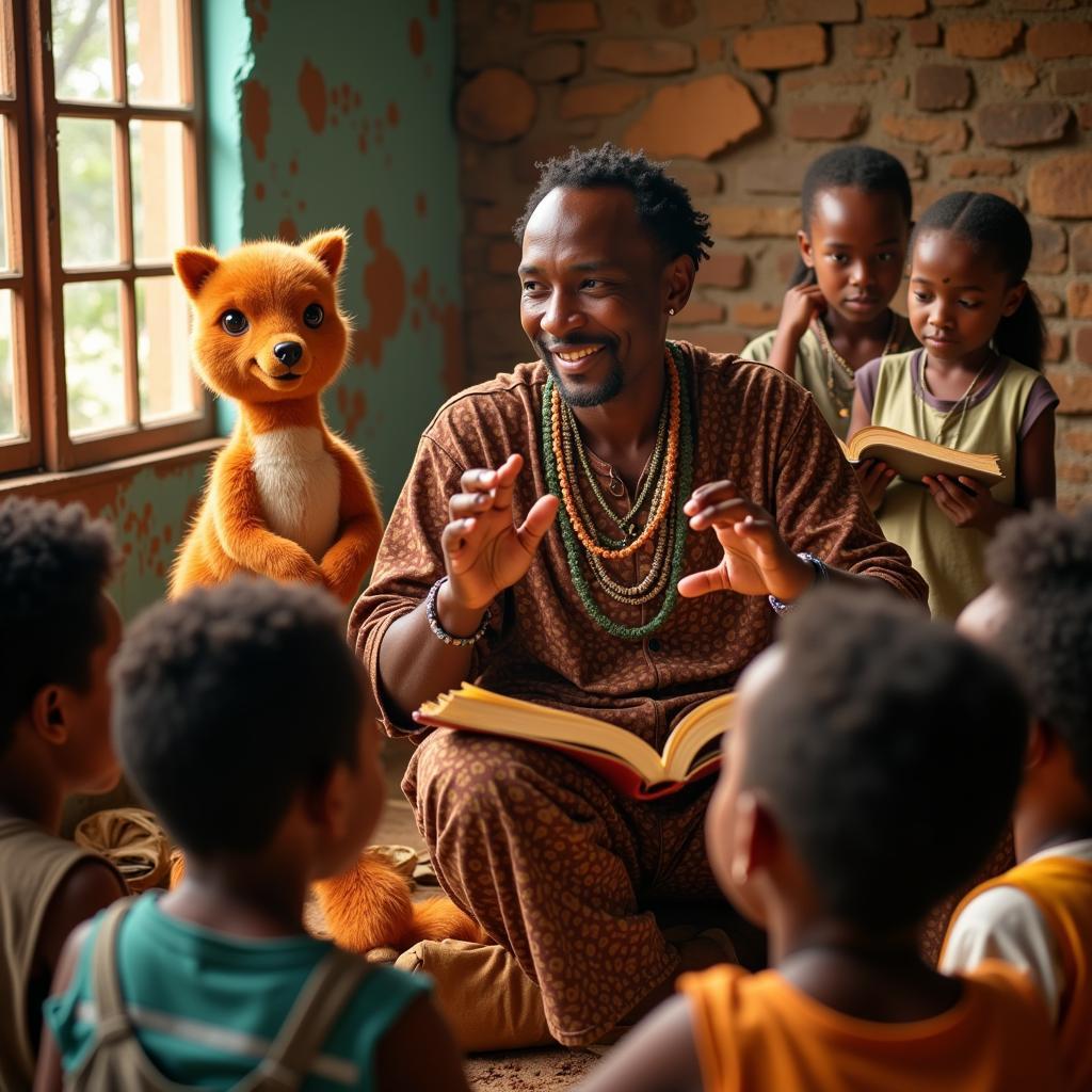 African Storyteller Sharing Tales with Children