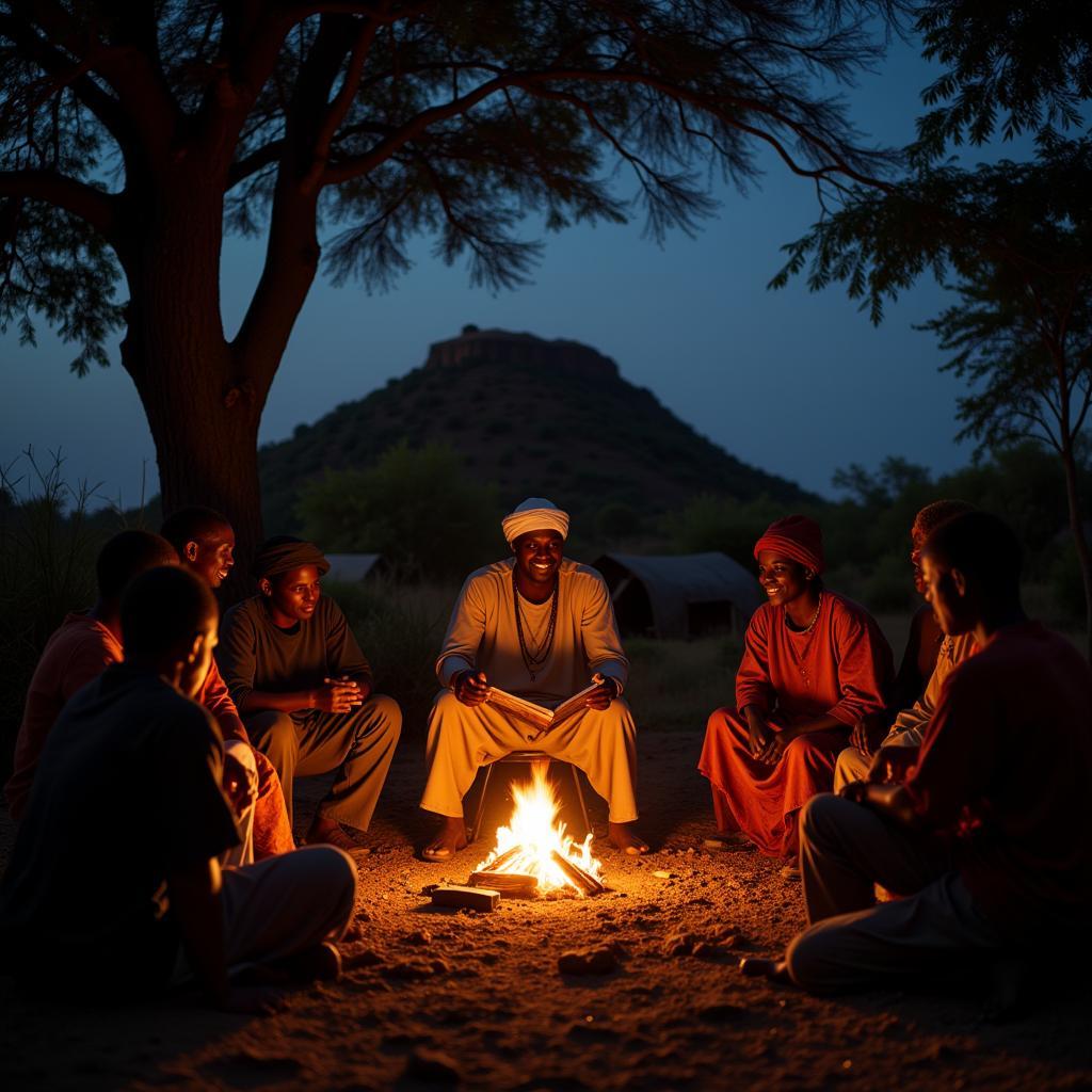 The Art of Storytelling in African Culture: A griot sharing tales with a captivated audience