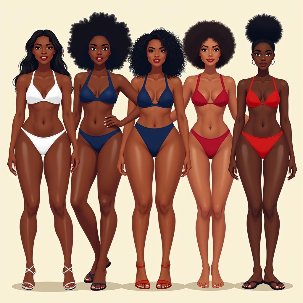 Diverse African women embracing body positivity in different swimwear.