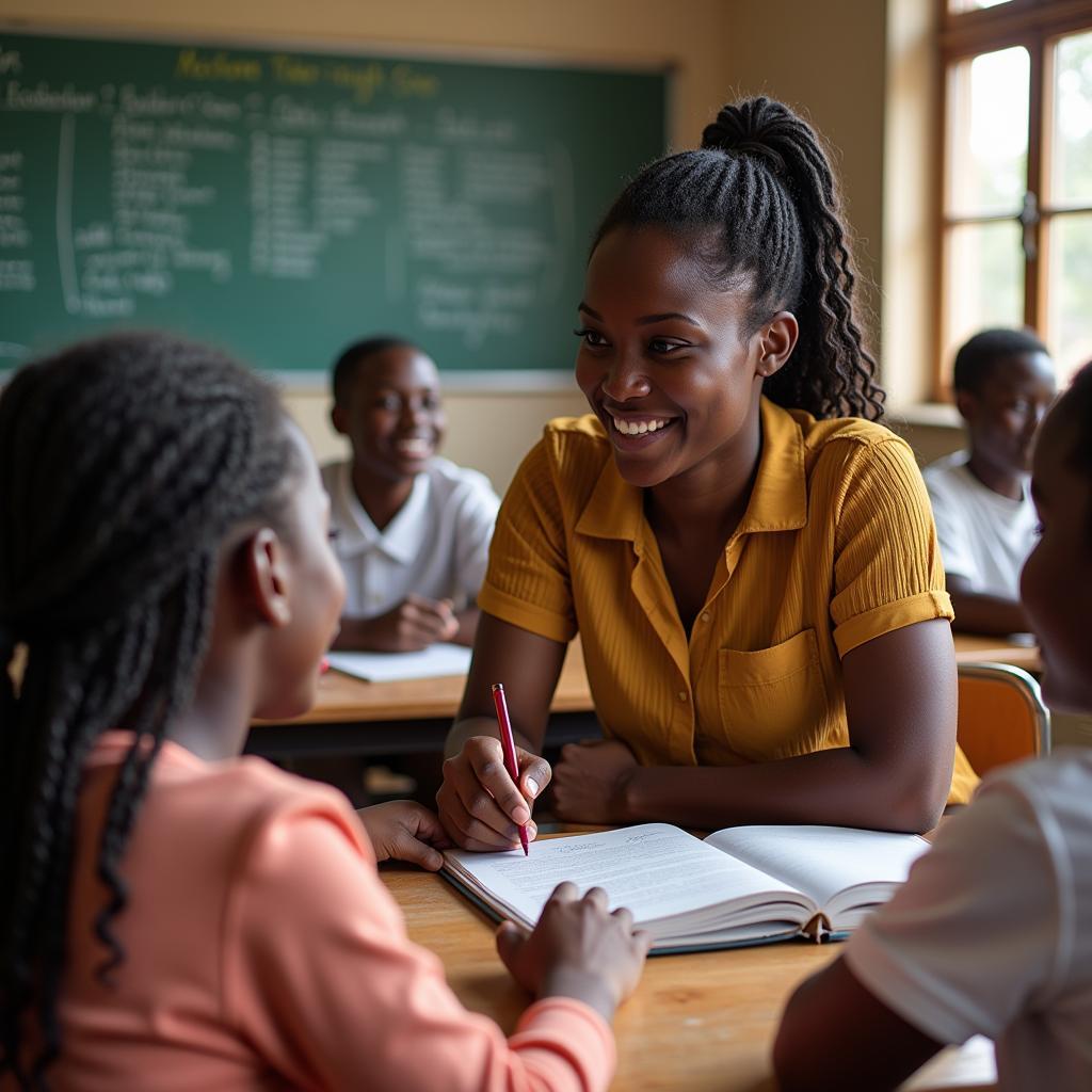 African Teacher Providing Support to a Student in the Classroom