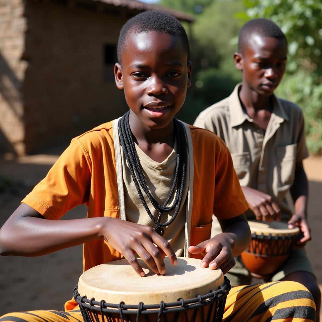 African Teen Playing Traditional Music