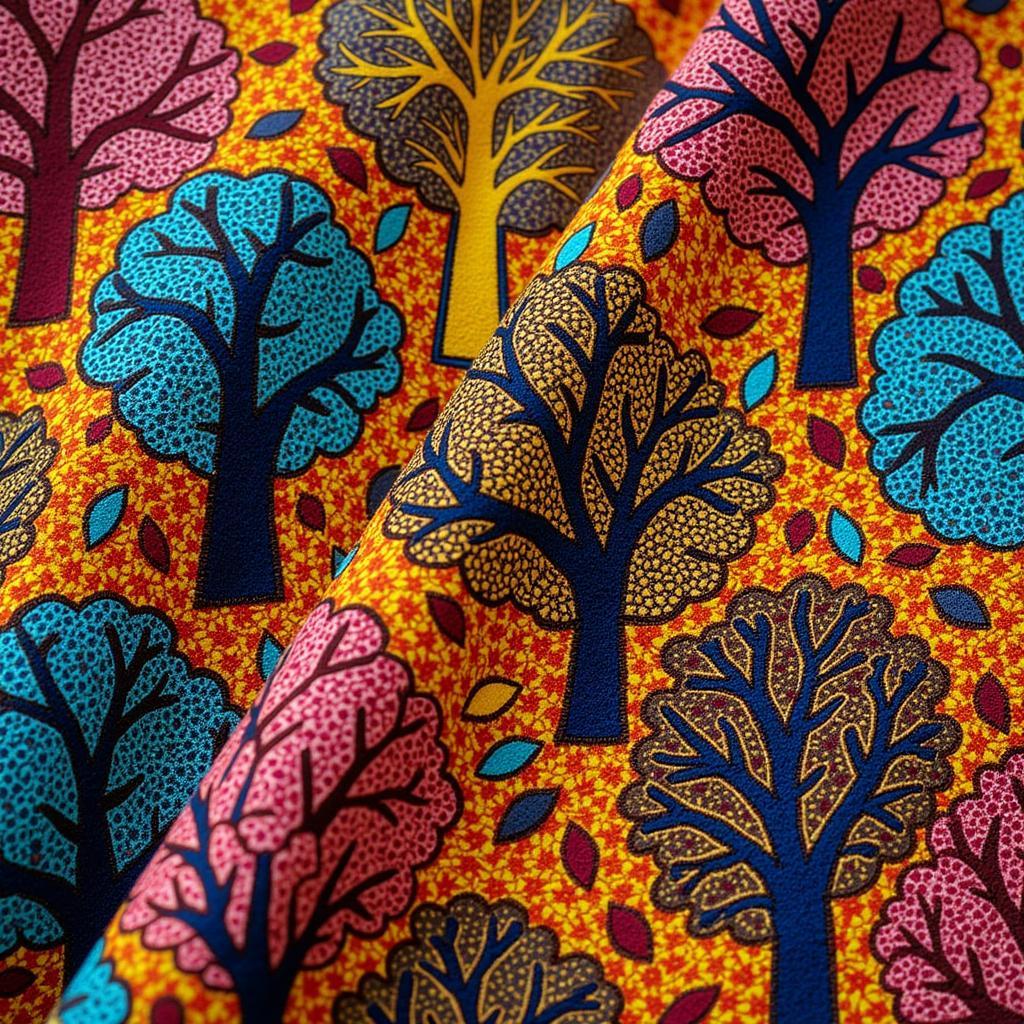 African Textile with Flower Tree Motifs