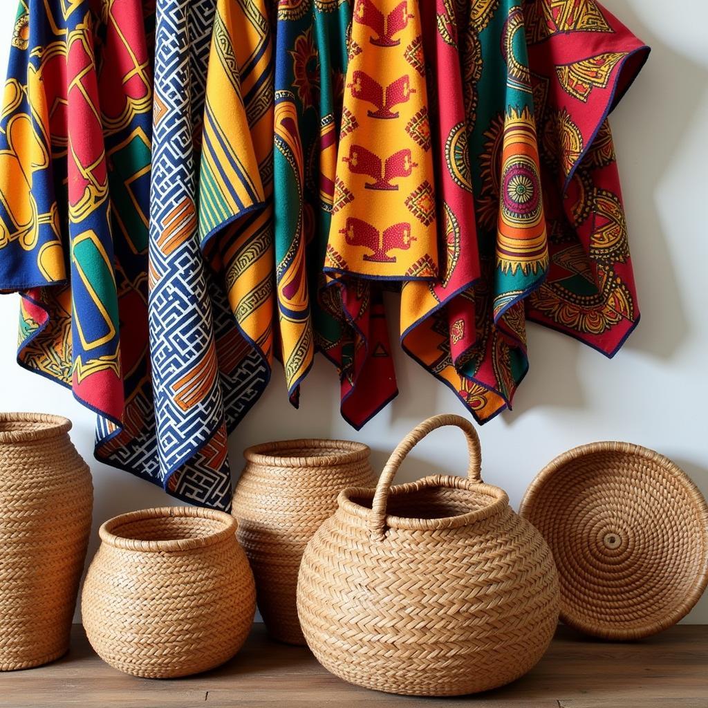 Vibrant African textiles and handwoven baskets for sale