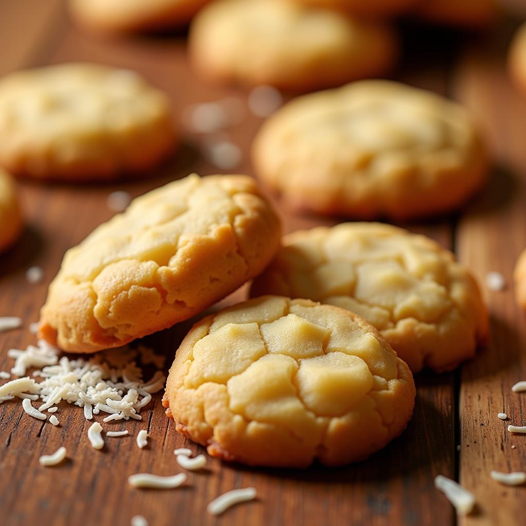 Close-up of freshly baked African t'icoco cookies