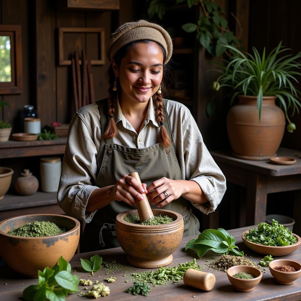 An African traditional healer preparing an herbal remedy