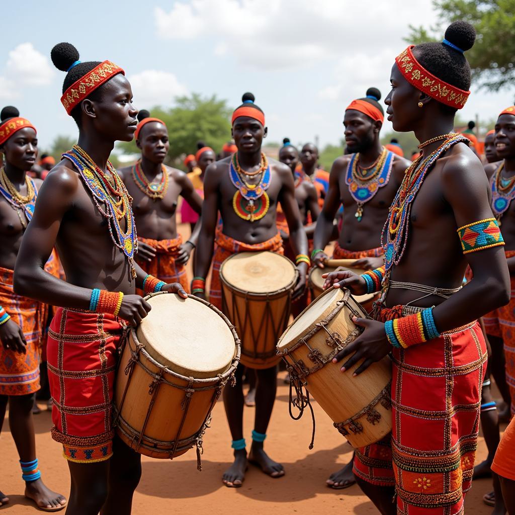 African Tribal Ceremony with Traditional Clothing and Music