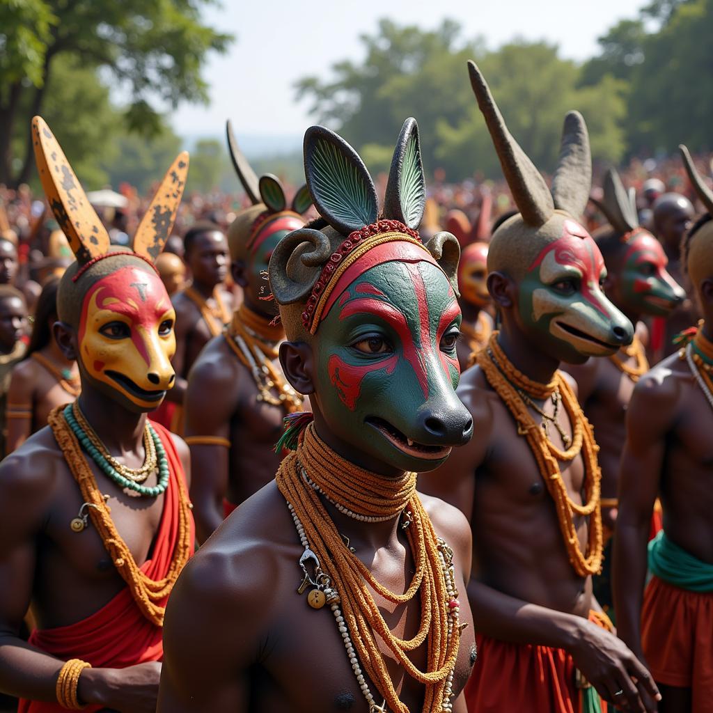 African Tribal Mask Ceremony Depicting Animal Spirits