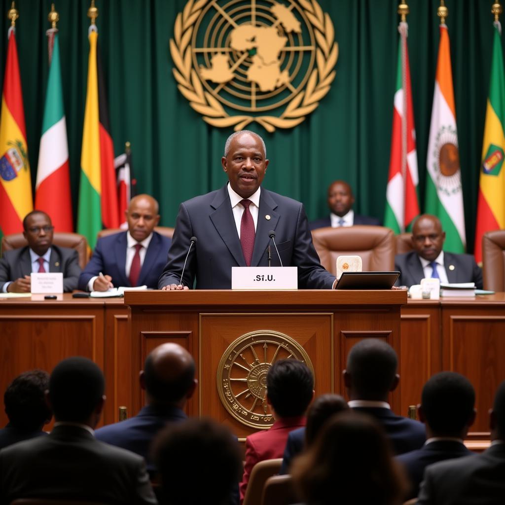 African Union President addressing a summit