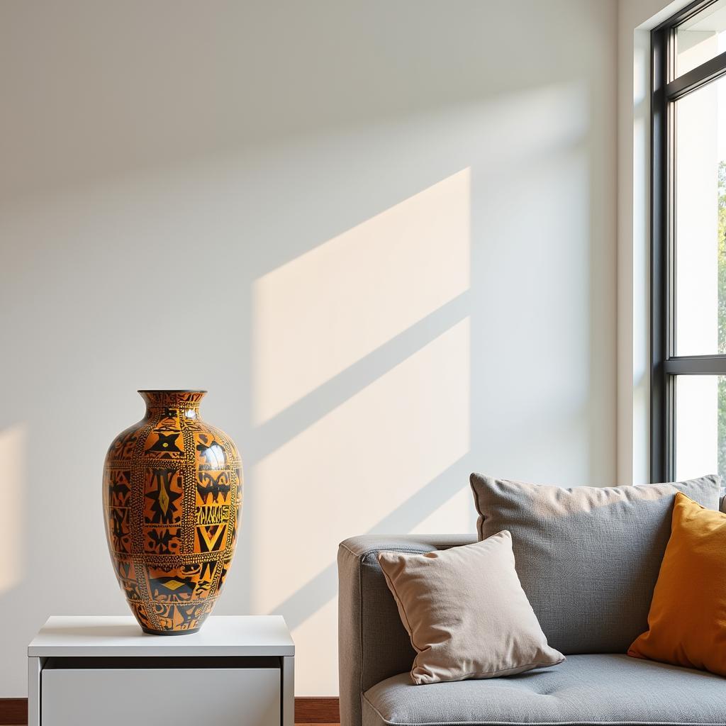 African Vase with Geometric Pattern in a Modern Home