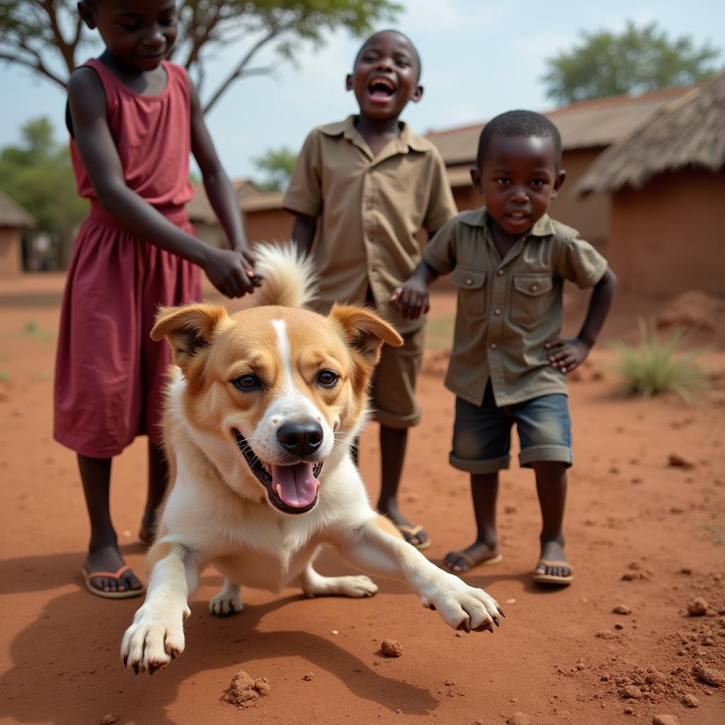 African Village Dog with Children