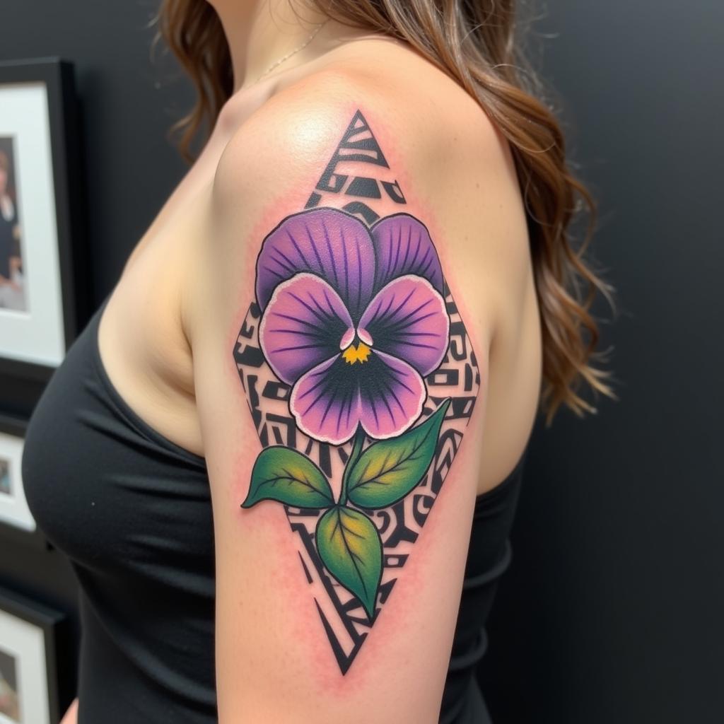 African Violet Tattoo with Geometric Patterns