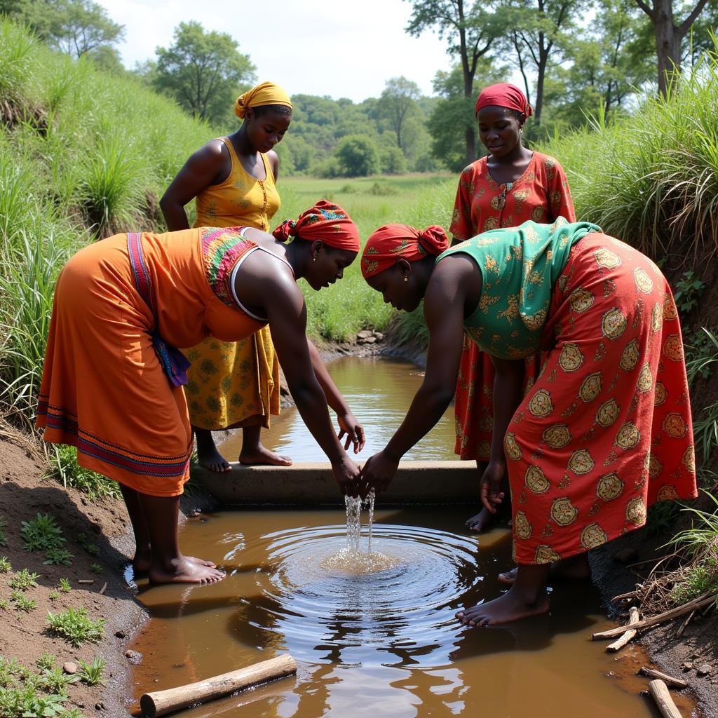 African Women Gathering Water for Traditional Rituals