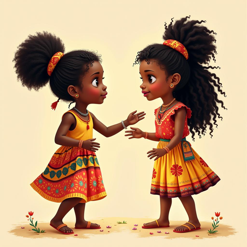 Cartoon Depicting Cultural Exchange Between African and White Girl