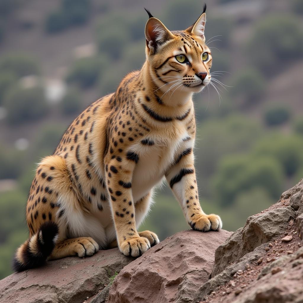 African Wild Cat Standing on Rocky Outcrop