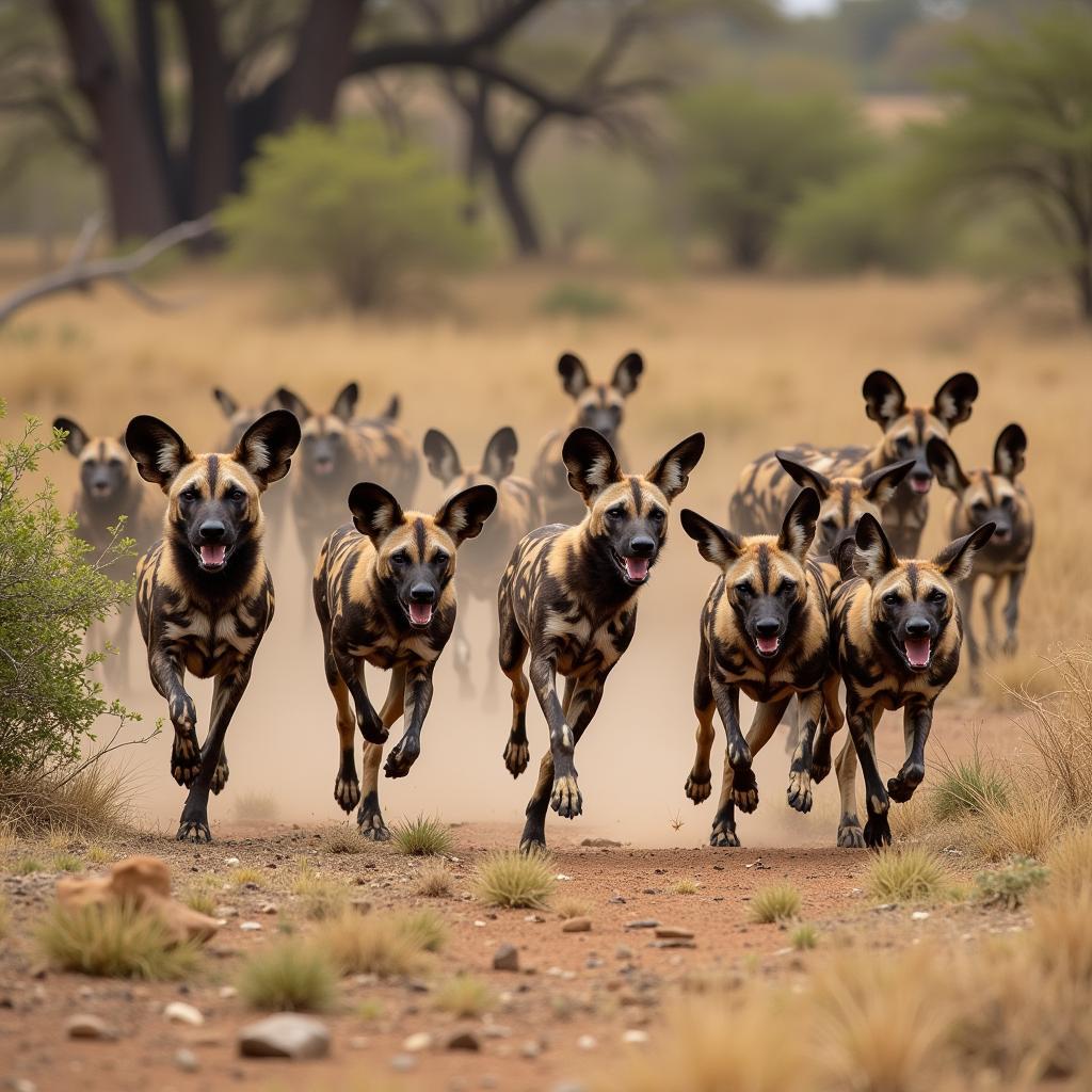 African Wild Dog Pack Hunting