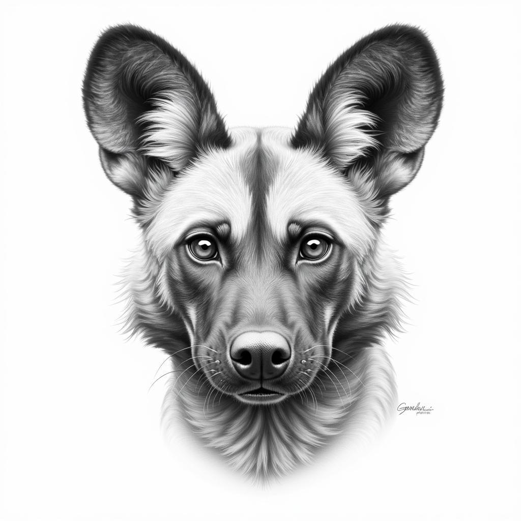 African Wild Dog Portrait Drawing