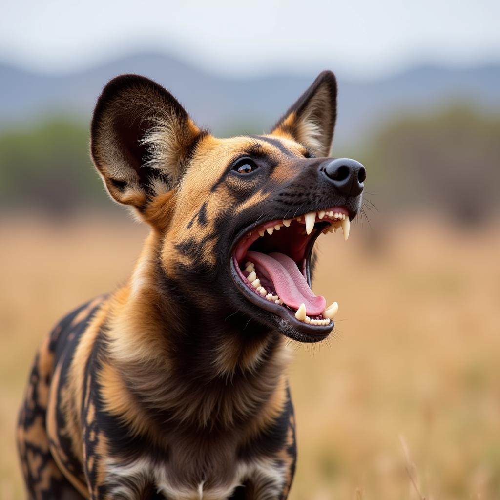 African Wild Dog Demonstrating Powerful Bite Force