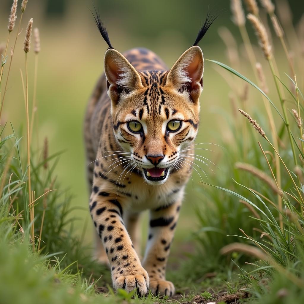 African Wildcat Hunting Prey