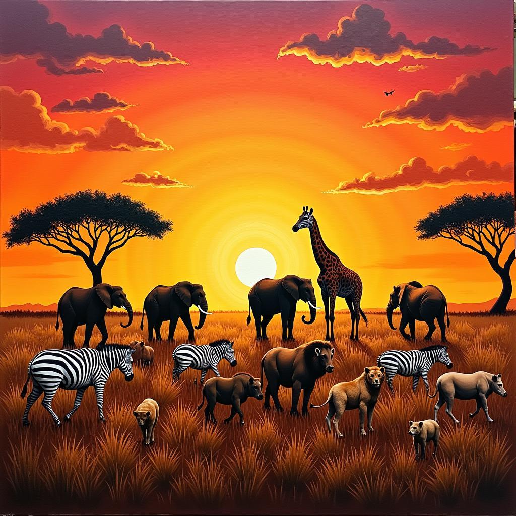 African Wildlife Acrylic Painting on Canvas